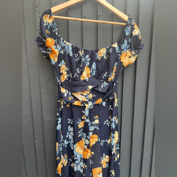Blue mustard floral tie waist long line maxi dress - Picture 6 of 6